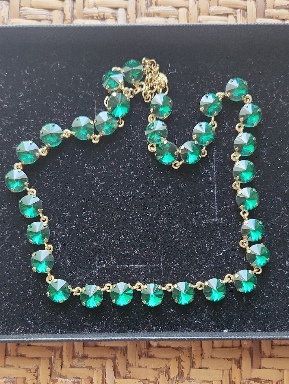 Gold Chain Emerald Green Crystal Necklace